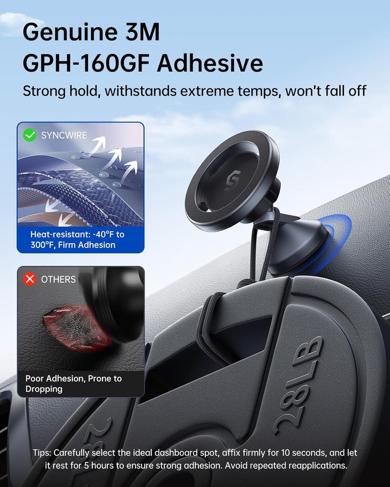 Syncwire for MagSafe Car Mount - 360 Rotation Magnetic Phone Holder for Car Dashboard, Strong Magnet Car Phone Holder Mount Compatible iPhone 17 Pro Max Air 16 15 14 13 - Car Accessories for Women Men - Image 5